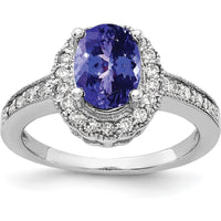14K White Gold Oval Tanzanite and Diamond Halo Ring with Pavé-Set Accents - 1.35 Carat Tanzanite and 0.26 Carat Total Diamond Weight by Monteluci Fine Jewelry