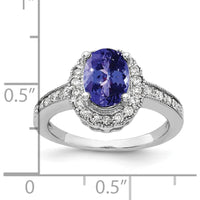 14K White Gold Oval Tanzanite and Diamond Halo Ring with Pavé-Set Accents - 1.35 Carat Tanzanite and 0.26 Carat Total Diamond Weight by Monteluci Fine Jewelry