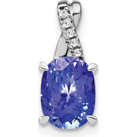 14K White Gold Oval Tanzanite and Diamond Pendant - 0.725 Carat Tanzanite, 0.03 Carat Total Diamond Weight by Lumare Gioia