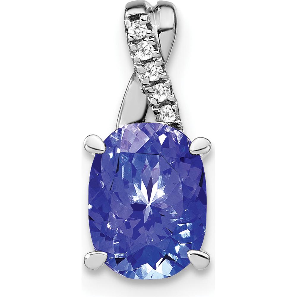14K White Gold Oval Tanzanite and Diamond Pendant - 0.725 Carat Tanzanite, 0.03 Carat Total Diamond Weight by Lumare Gioia