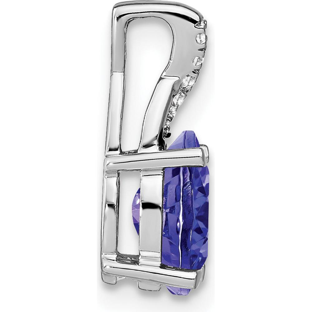 14K White Gold Oval Tanzanite and Diamond Pendant - 0.725 Carat Tanzanite, 0.03 Carat Total Diamond Weight by Lumare Gioia