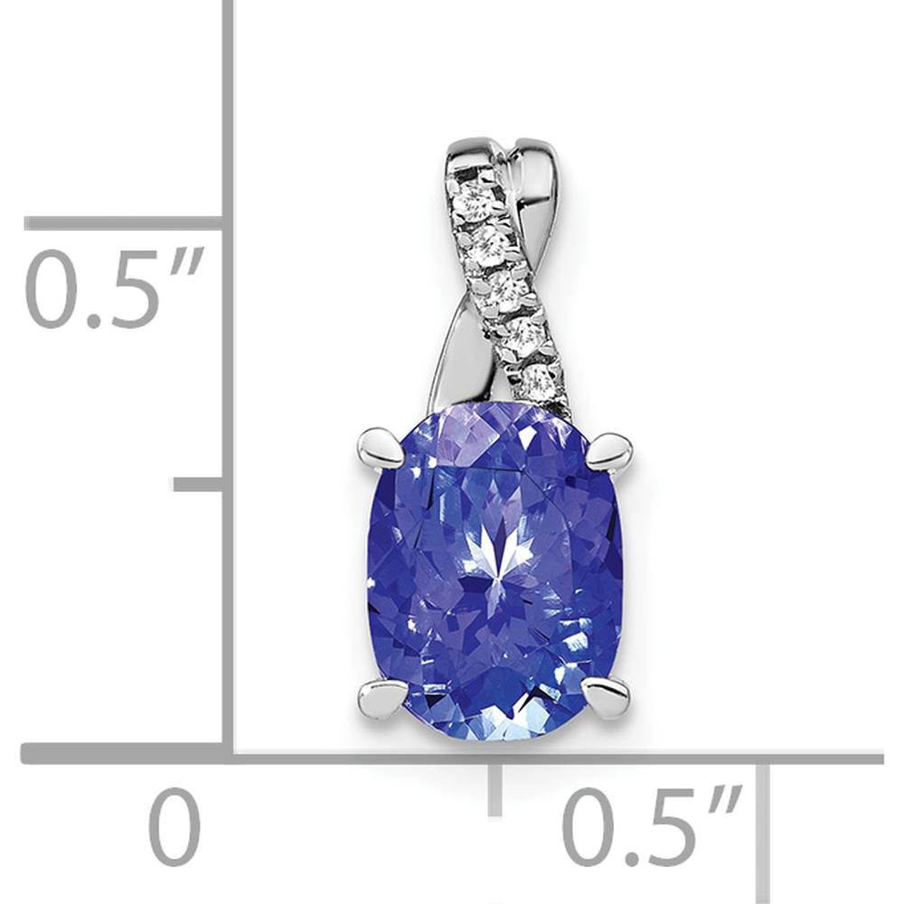 14K White Gold Oval Tanzanite and Diamond Pendant - 0.725 Carat Tanzanite, 0.03 Carat Total Diamond Weight by Lumare Gioia