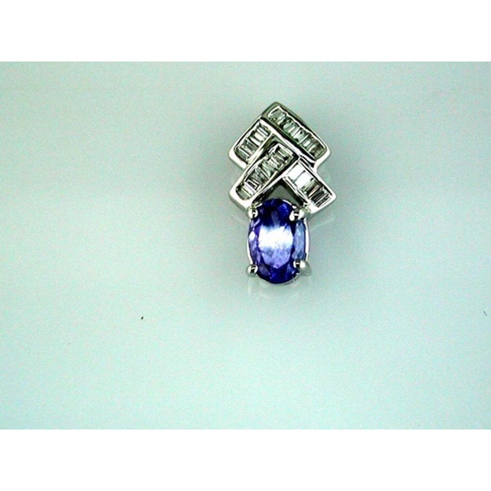 14K White Gold Oval Tanzanite & Round Diamond Pendant - 0.50 Carat Tanzanite and 0.12 Carat Total Diamond Weight - Royal Jewelry