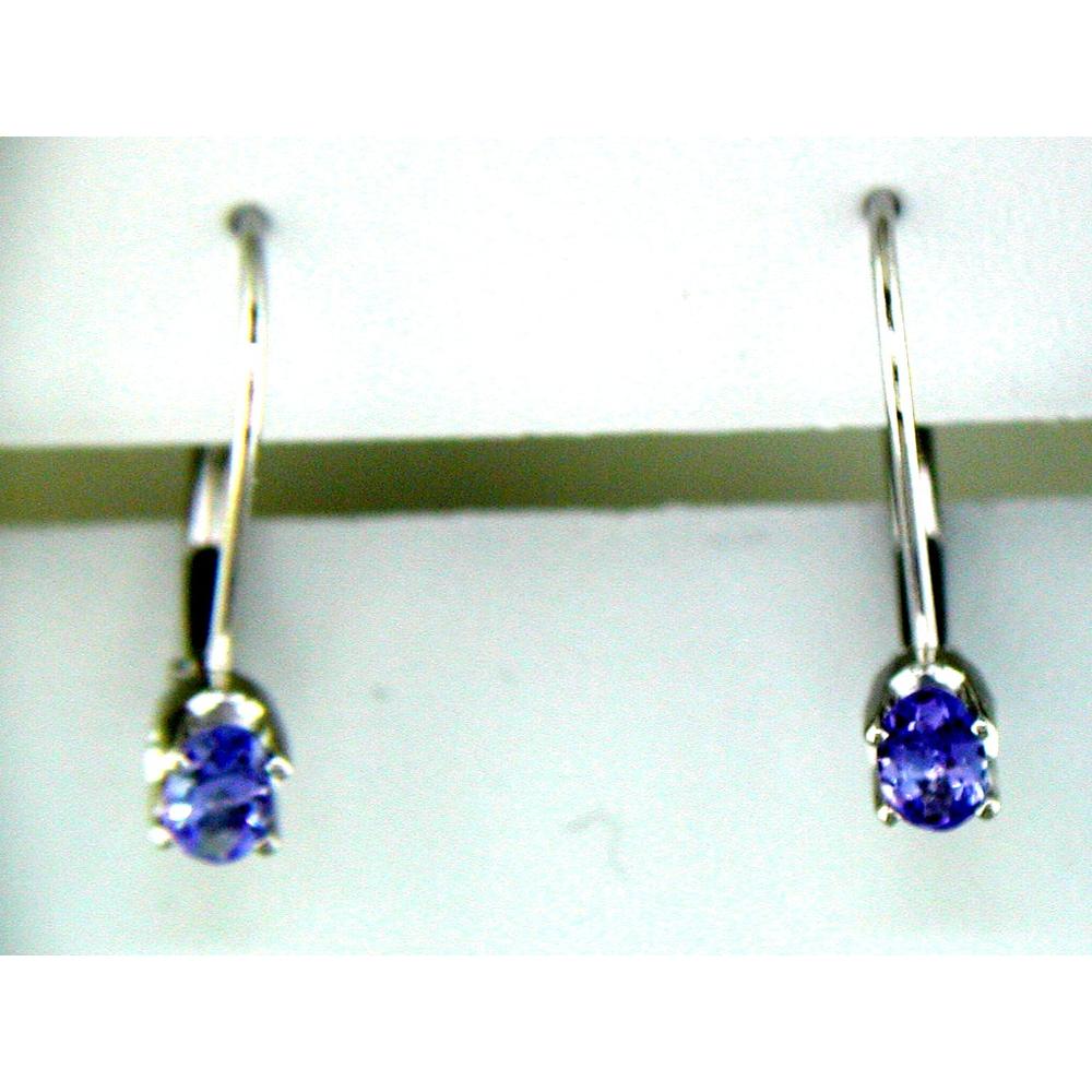 14K White Gold Oval Tanzanite Drop Earrings - 0.50 Carats Total Gem Weight