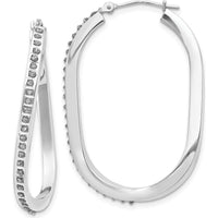 14K White Gold Oval Twist Hoop Earrings with Diamond Accents - 0.010 Carats Total Diamond Weight by Monteluci Fine Jewelry
