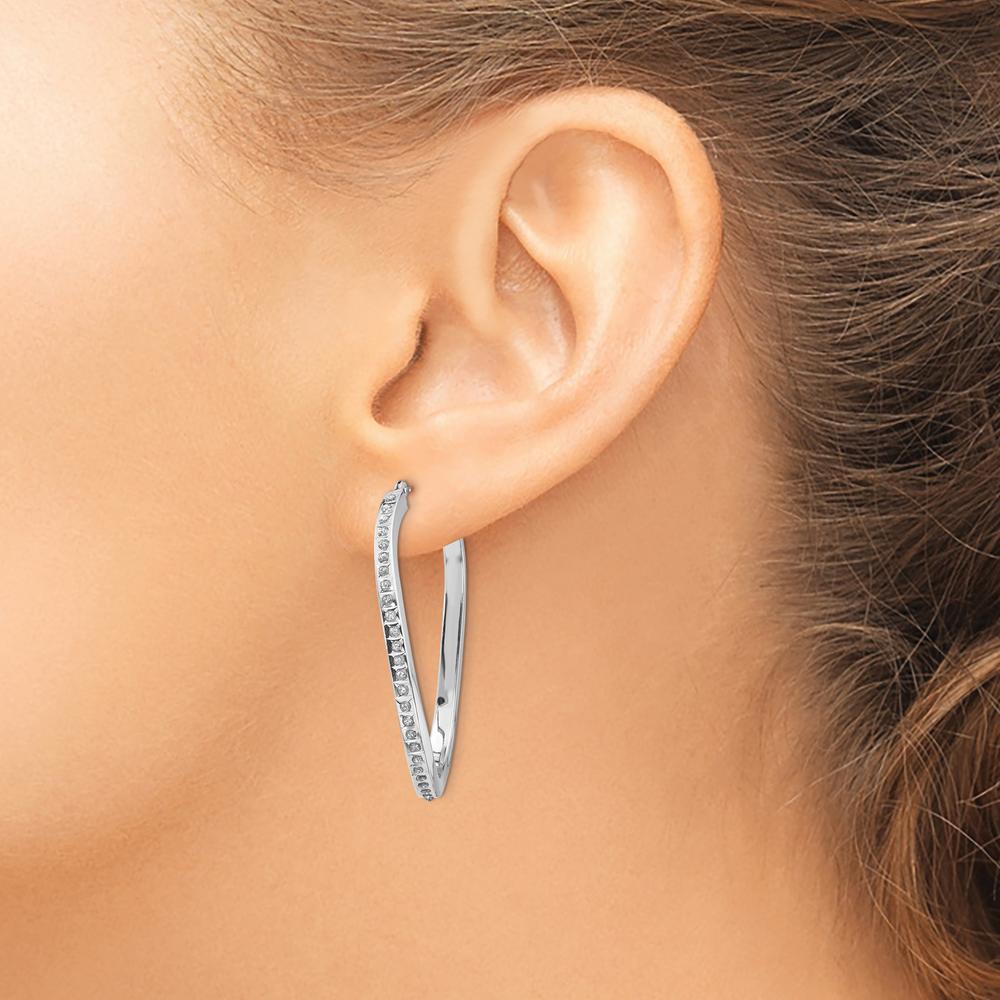 14K White Gold Oval Twist Hoop Earrings with Diamond Accents - 0.010 Carats Total Diamond Weight by Monteluci Fine Jewelry