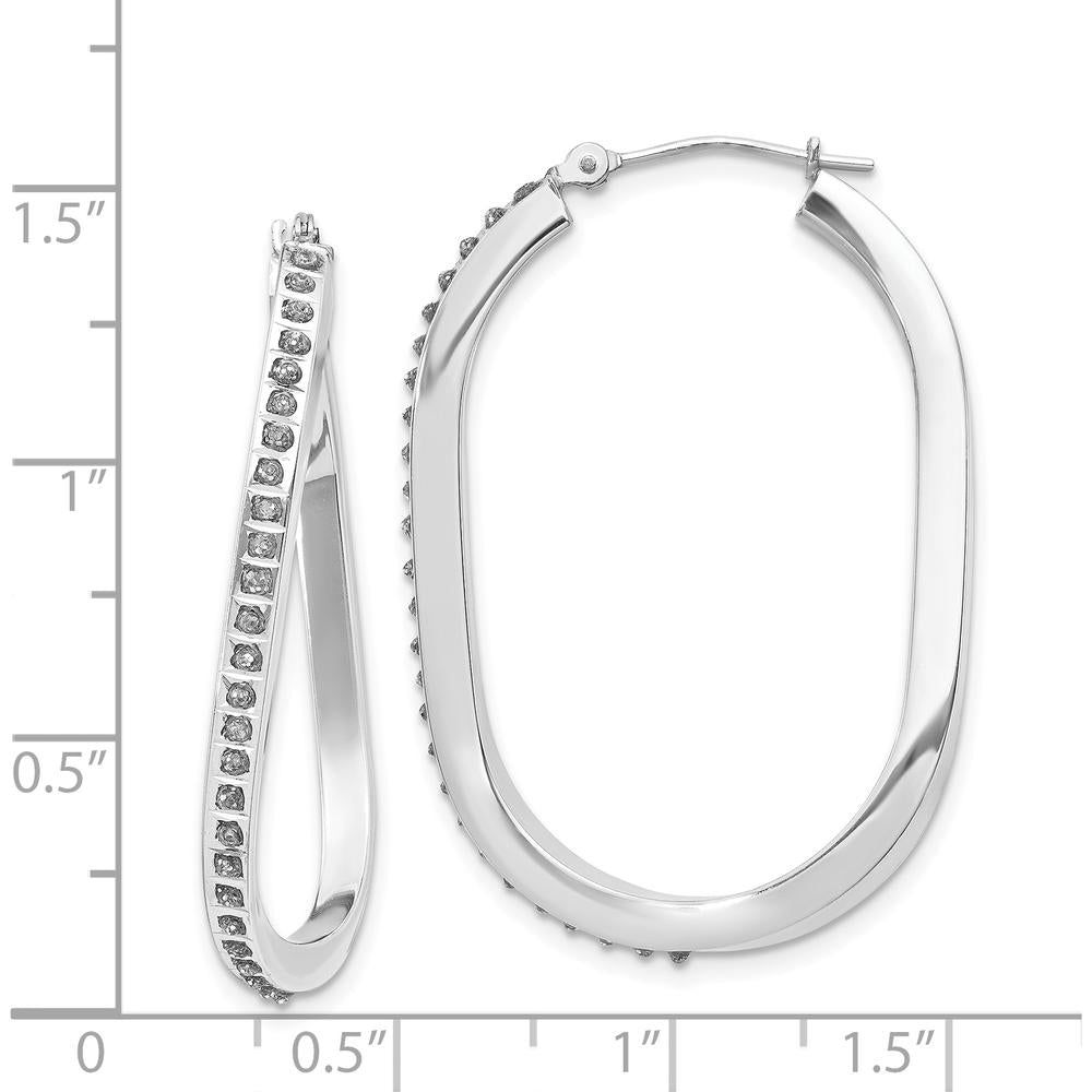 14K White Gold Oval Twist Hoop Earrings with Diamond Accents - 0.010 Carats Total Diamond Weight by Monteluci Fine Jewelry