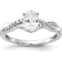 14K White Gold Oval White Topaz and Round Diamond Ring - 0.006 Carat Total Diamond Weight by 0