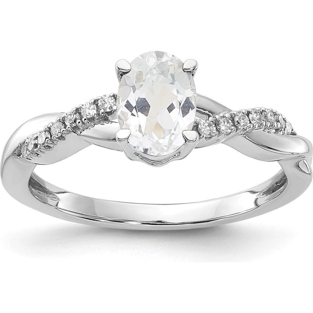 14K White Gold Oval White Topaz and Round Diamond Ring - 0.006 Carat Total Diamond Weight by 0