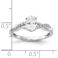 14K White Gold Oval White Topaz and Round Diamond Ring - 0.006 Carat Total Diamond Weight by 0