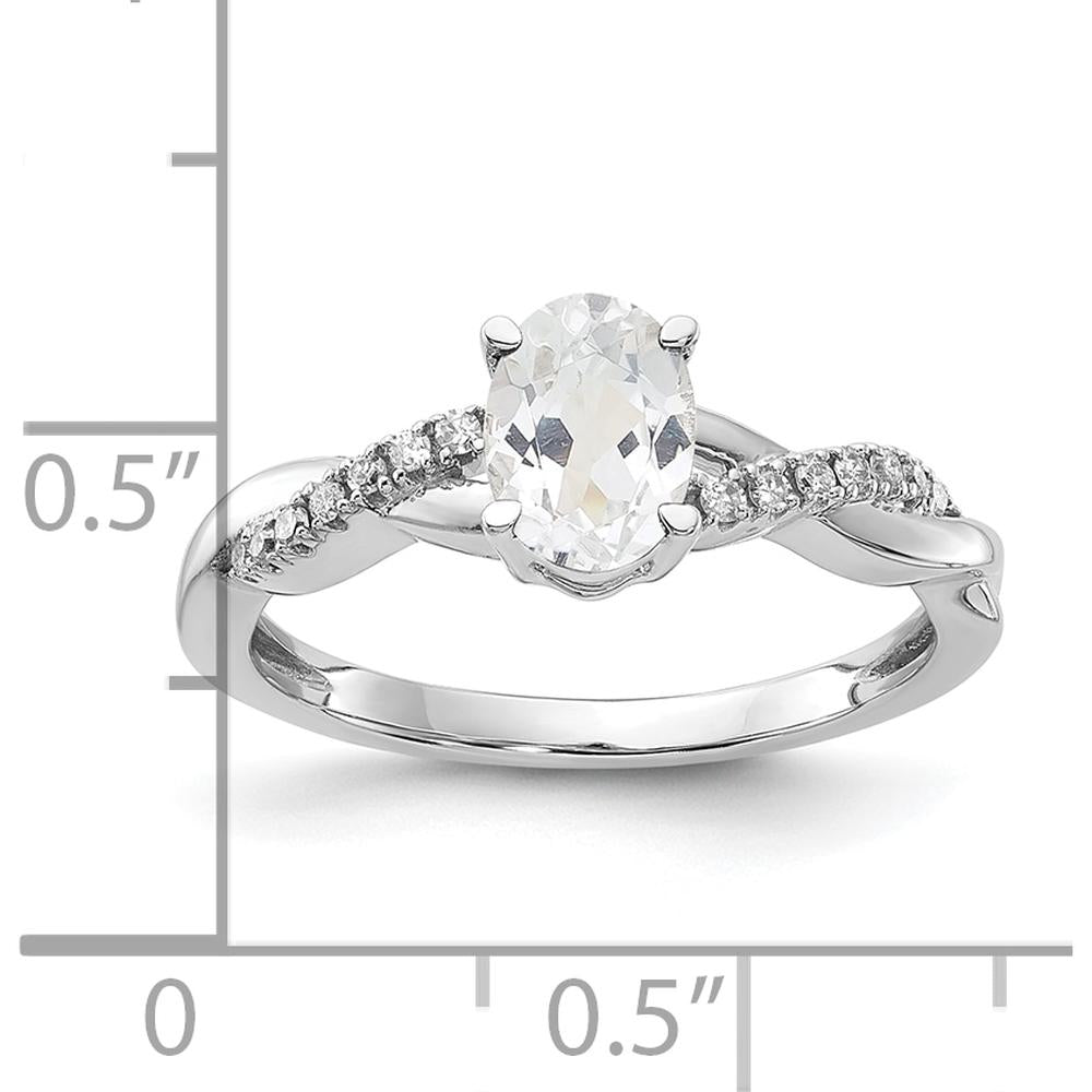 14K White Gold Oval White Topaz and Round Diamond Ring - 0.006 Carat Total Diamond Weight by 0