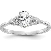 14K White Gold Oval White Topaz and Round Diamond Ring - 0.55 Carat Topaz, 0.01 Carat Diamonds by Oro Pregiato
