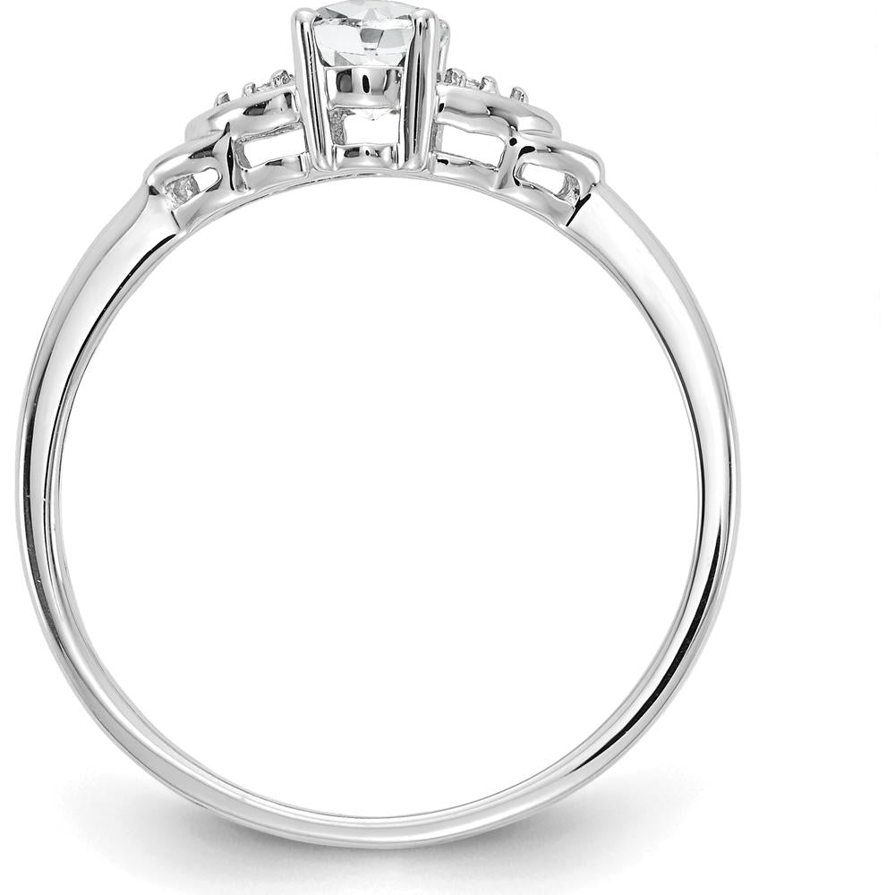 14K White Gold Oval White Topaz and Round Diamond Ring - 0.55 Carat Topaz, 0.01 Carat Diamonds by Oro Pregiato