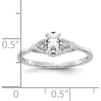 14K White Gold Oval White Topaz and Round Diamond Ring - 0.55 Carat Topaz, 0.01 Carat Diamonds by Oro Pregiato