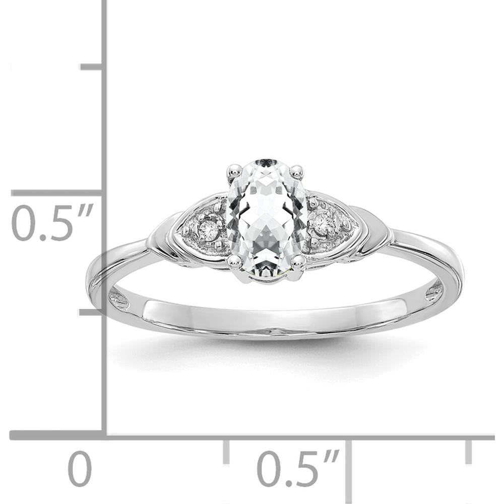 14K White Gold Oval White Topaz and Round Diamond Ring - 0.55 Carat Topaz, 0.01 Carat Diamonds by Oro Pregiato