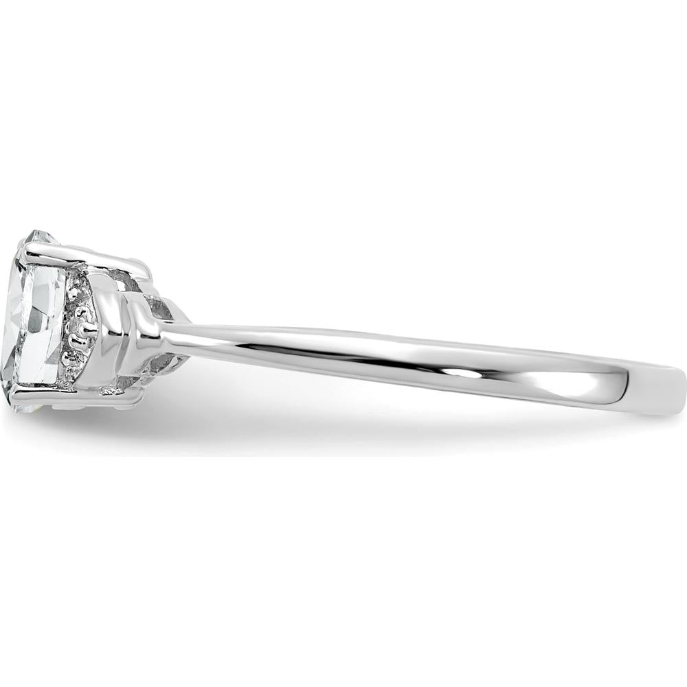 14K White Gold Oval White Topaz and Round Diamond Ring - 0.55 Carat Topaz, 0.01 Carat Diamonds by Oro Pregiato