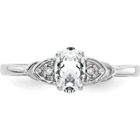 14K White Gold Oval White Topaz and Round Diamond Ring - 0.55 Carat Topaz, 0.01 Carat Diamonds by Oro Pregiato