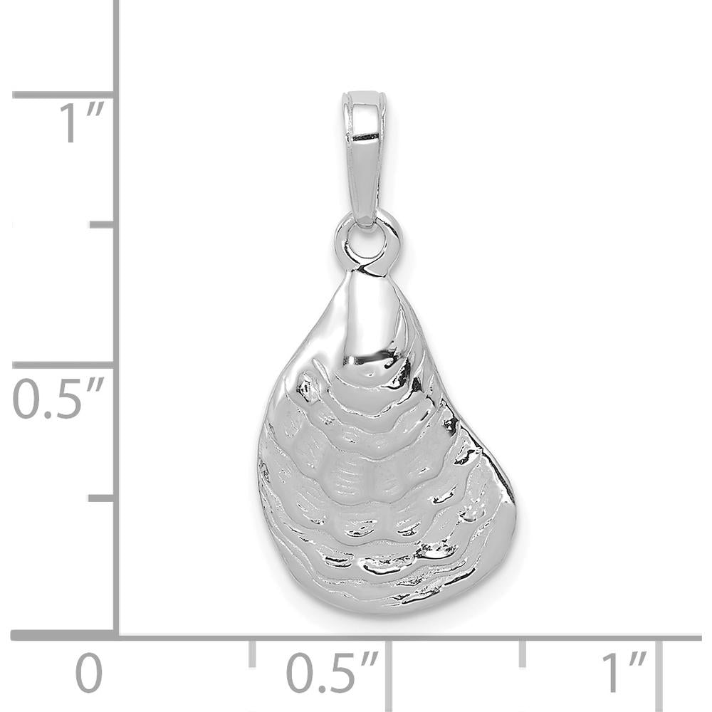14K White Gold Oyster Shell Pendant with Rhodium Plating by Oro Pregiato