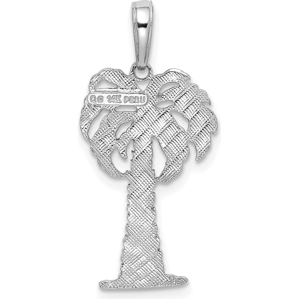 14K White Gold Palm Tree Pendant with Rhodium Plating - 27mm Length by Oro Pregiato