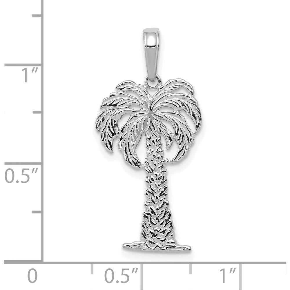 14K White Gold Palm Tree Pendant with Rhodium Plating - 27mm Length by Oro Pregiato