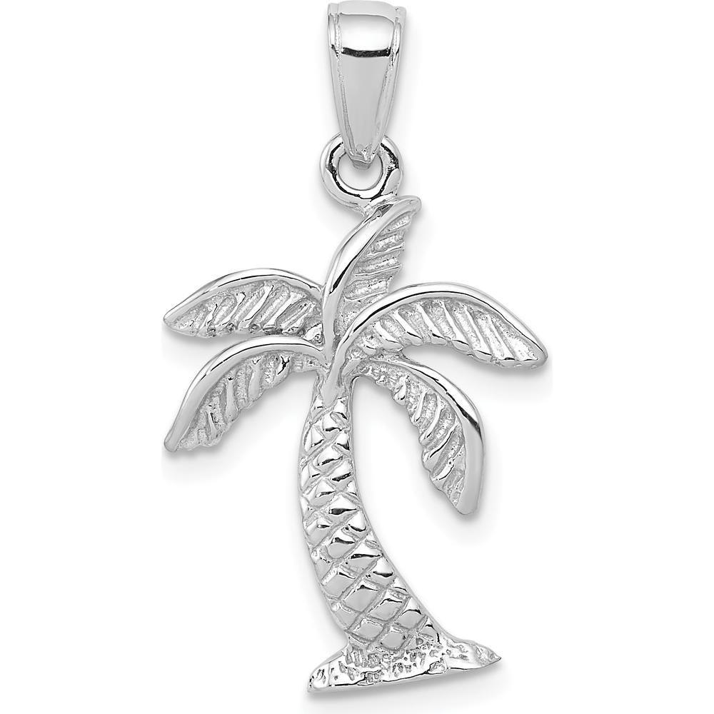 14K White Gold Palm Tree Pendant with Rhodium Plating - 28mm Length by Oro Pregiato