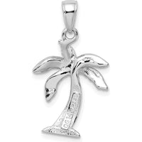 14K White Gold Palm Tree Pendant with Rhodium Plating - 28mm Length by Oro Pregiato