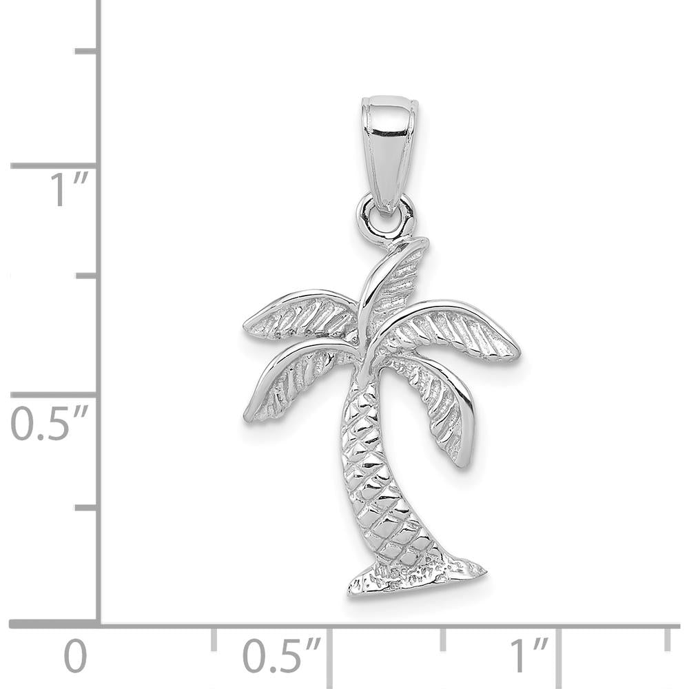 14K White Gold Palm Tree Pendant with Rhodium Plating - 28mm Length by Oro Pregiato