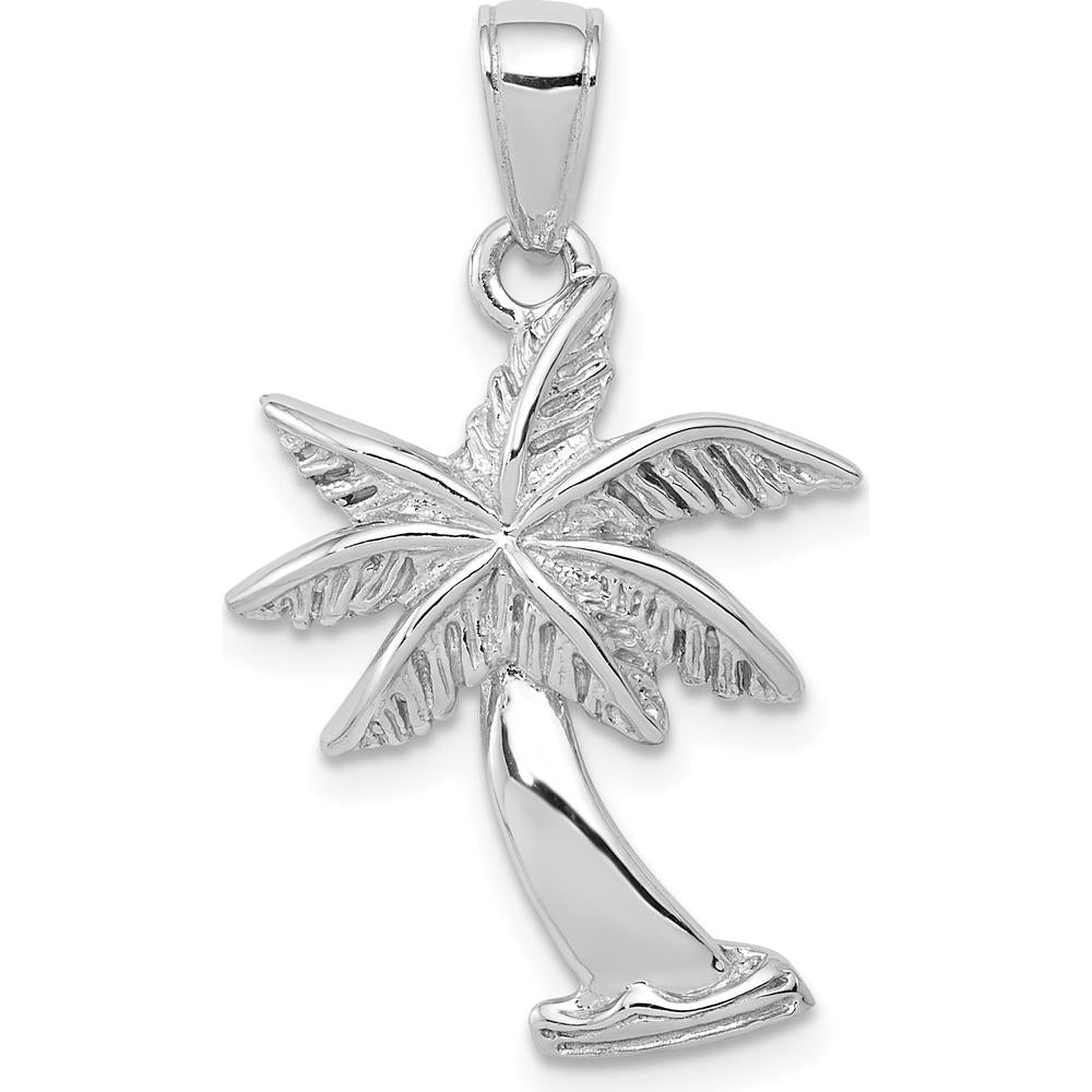 14K White Gold Palm Tree Pendant with Rhodium Plating - Tropical Beach Inspired Charm by Oro Pregiato
