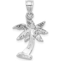 14K White Gold Palm Tree Pendant with Rhodium Plating - Tropical Beach Inspired Charm by Oro Pregiato