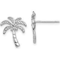 14K White Gold Palm Tree Post Earrings with Rhodium Plating - Polished Finish by 0