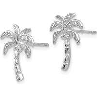 14K White Gold Palm Tree Post Earrings with Rhodium Plating - Polished Finish by 0