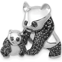 14K White Gold Panda Pendant with 3/8 Carat Black Diamonds - Unique Mother and Child Charm by Monteluci Fine Jewelry