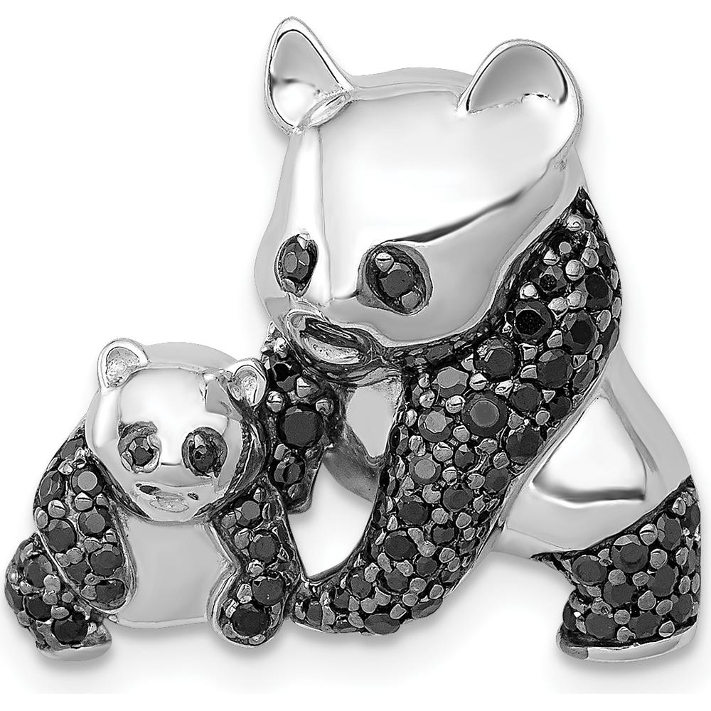 14K White Gold Panda Pendant with 3/8 Carat Black Diamonds - Unique Mother and Child Charm by Monteluci Fine Jewelry