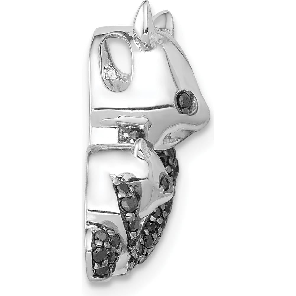 14K White Gold Panda Pendant with 3/8 Carat Black Diamonds - Unique Mother and Child Charm by Monteluci Fine Jewelry