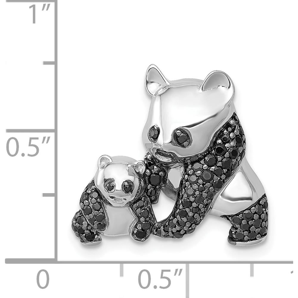 14K White Gold Panda Pendant with 3/8 Carat Black Diamonds - Unique Mother and Child Charm by Monteluci Fine Jewelry