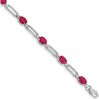 14K White Gold Paperclip Link Bracelet with Oval Rubies and Diamonds - 0.6 Carats Total Ruby Weight by Monteluci Fine Jewelry
