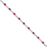 14K White Gold Paperclip Link Bracelet with Oval Rubies and Diamonds - 0.6 Carats Total Ruby Weight by Monteluci Fine Jewelry