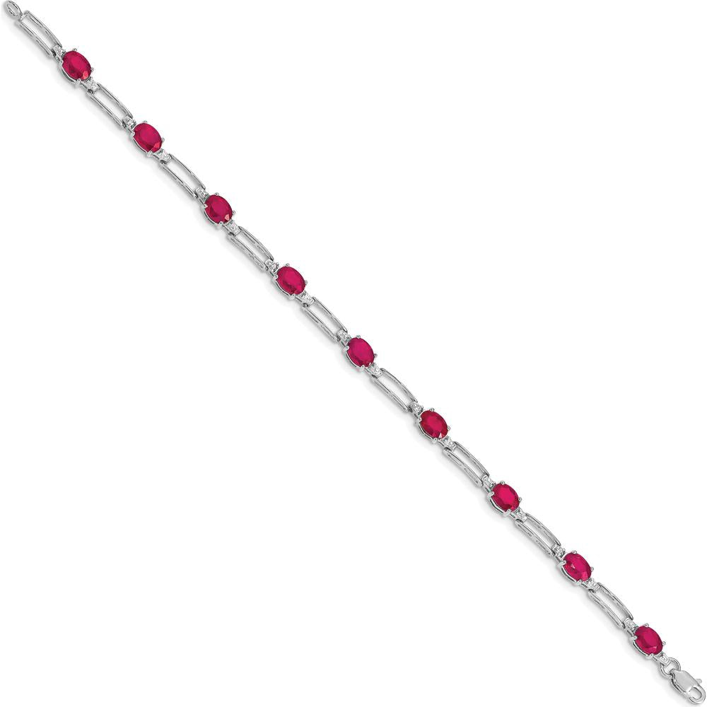 14K White Gold Paperclip Link Bracelet with Oval Rubies and Diamonds - 0.6 Carats Total Ruby Weight by Monteluci Fine Jewelry