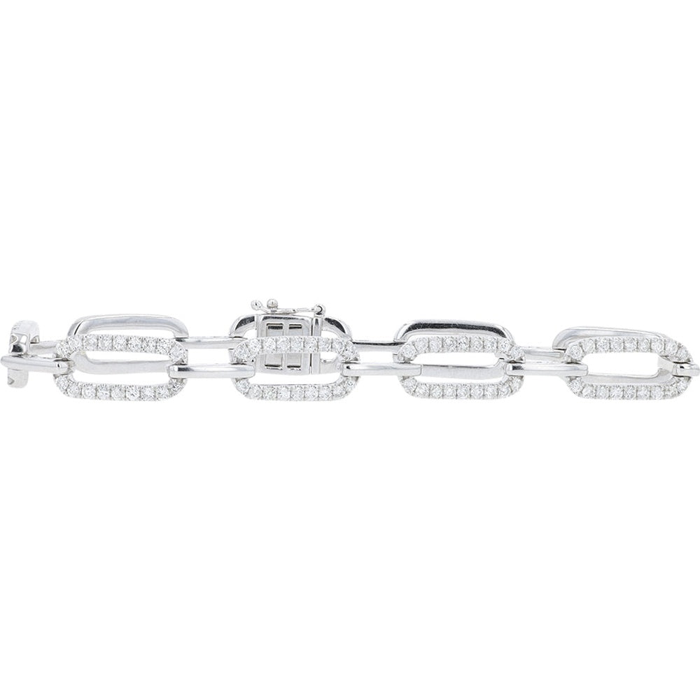 14K White Gold Paperclip Link Bracelet with Prong-Set Round Diamonds - 2.50 Carat Total Diamond Weight