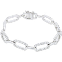 14K White Gold Paperclip Link Bracelet with Prong-Set Round Diamonds - 2.50 Carat Total Diamond Weight