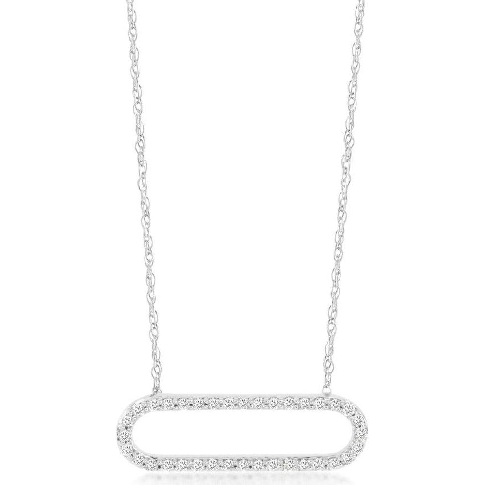14K White Gold Paperclip Necklace with 0.25 Carats Total Diamond Weight