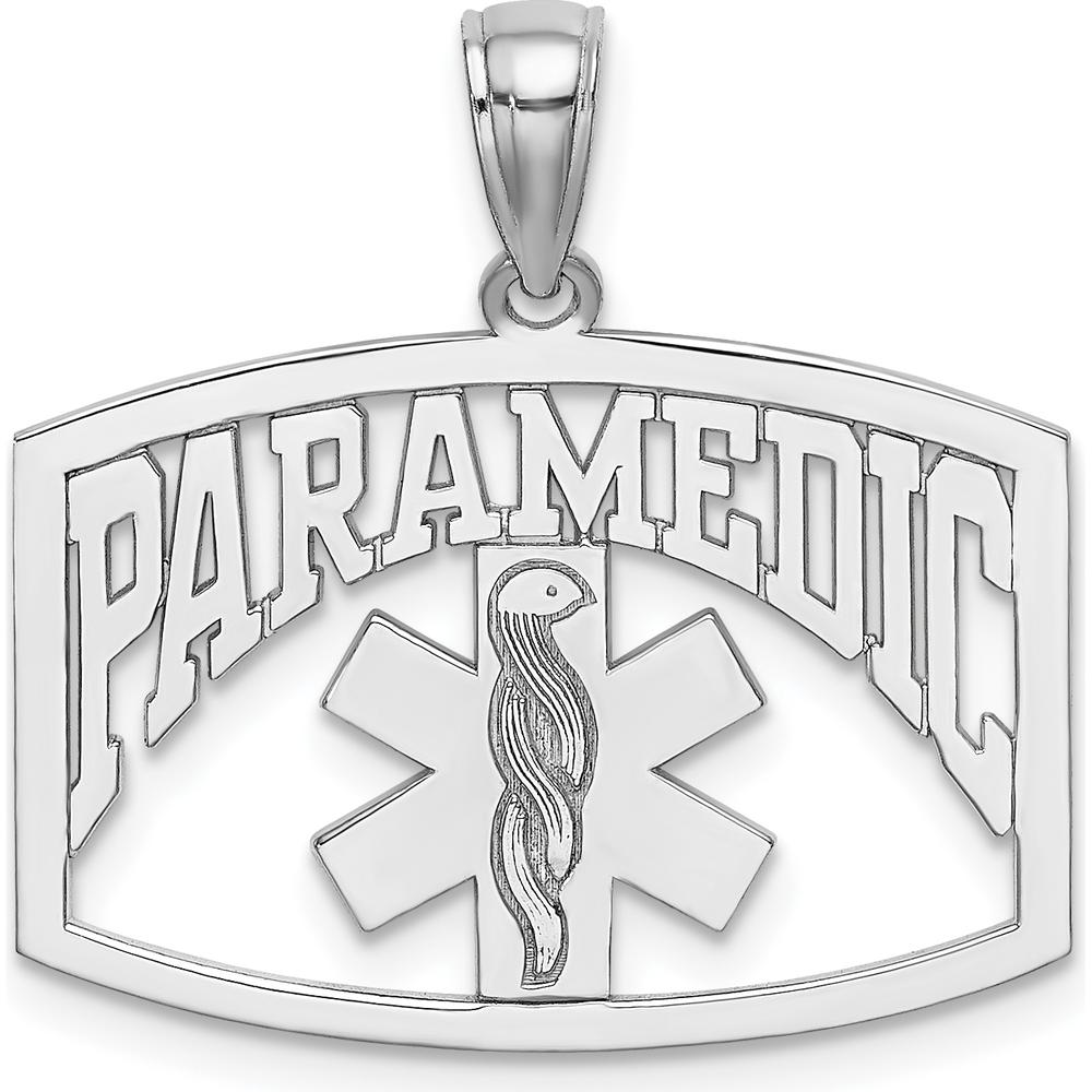 14K White Gold PARAMEDIC Cut-Out Pendant with Star of Life Design by Oro Pregiato