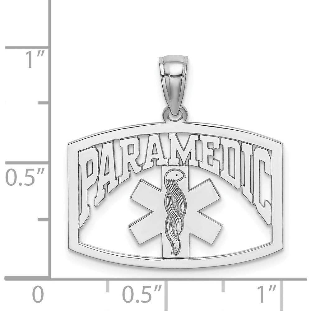 14K White Gold PARAMEDIC Cut-Out Pendant with Star of Life Design by Oro Pregiato