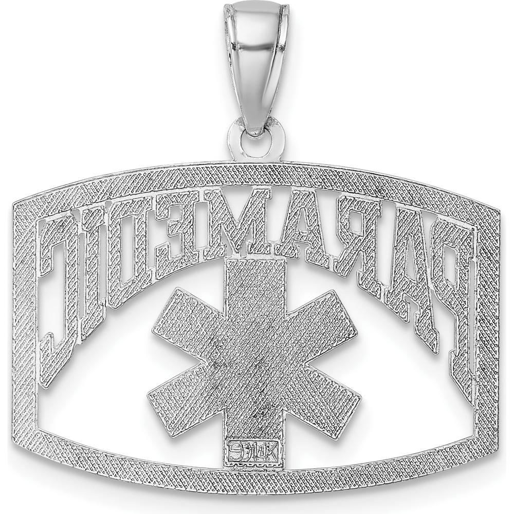 14K White Gold PARAMEDIC Cut-Out Pendant with Star of Life Design by Oro Pregiato