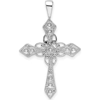 14K White Gold Passion Cross Pendant Mounting with Round Stone Settings - 33mm Length by Oro Pregiato