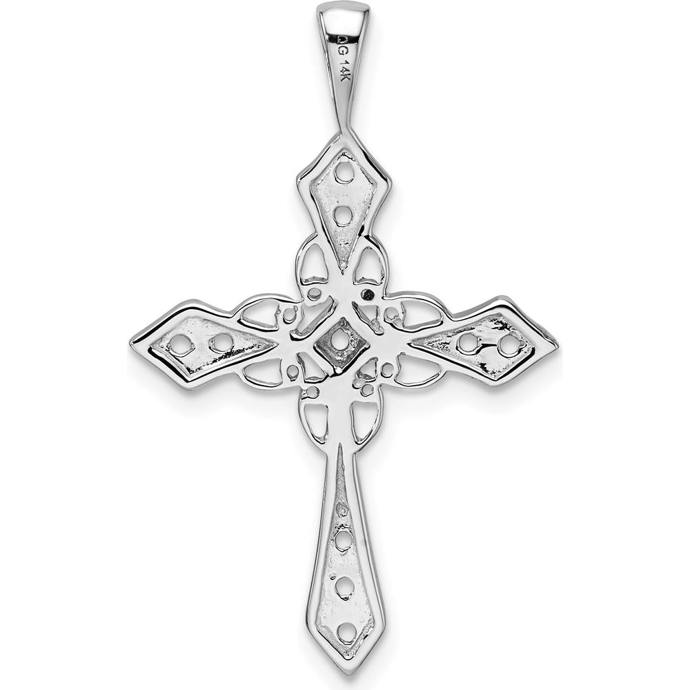 14K White Gold Passion Cross Pendant Mounting with Round Stone Settings - 33mm Length by Oro Pregiato