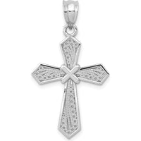 14K White Gold Passion Cross Pendant with Diamond-Cut Detailing and Rhodium Plating by Oro Pregiato