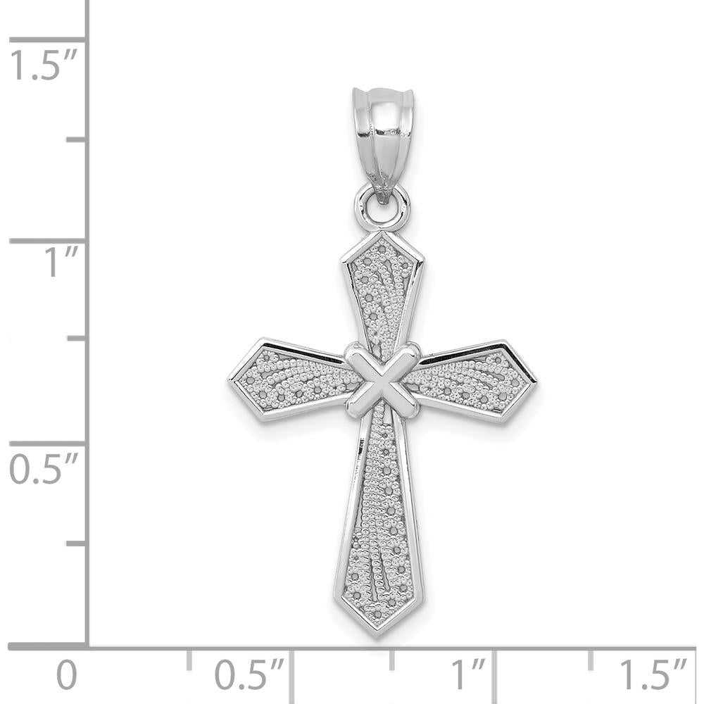 14K White Gold Passion Cross Pendant with Diamond-Cut Detailing and Rhodium Plating by Oro Pregiato