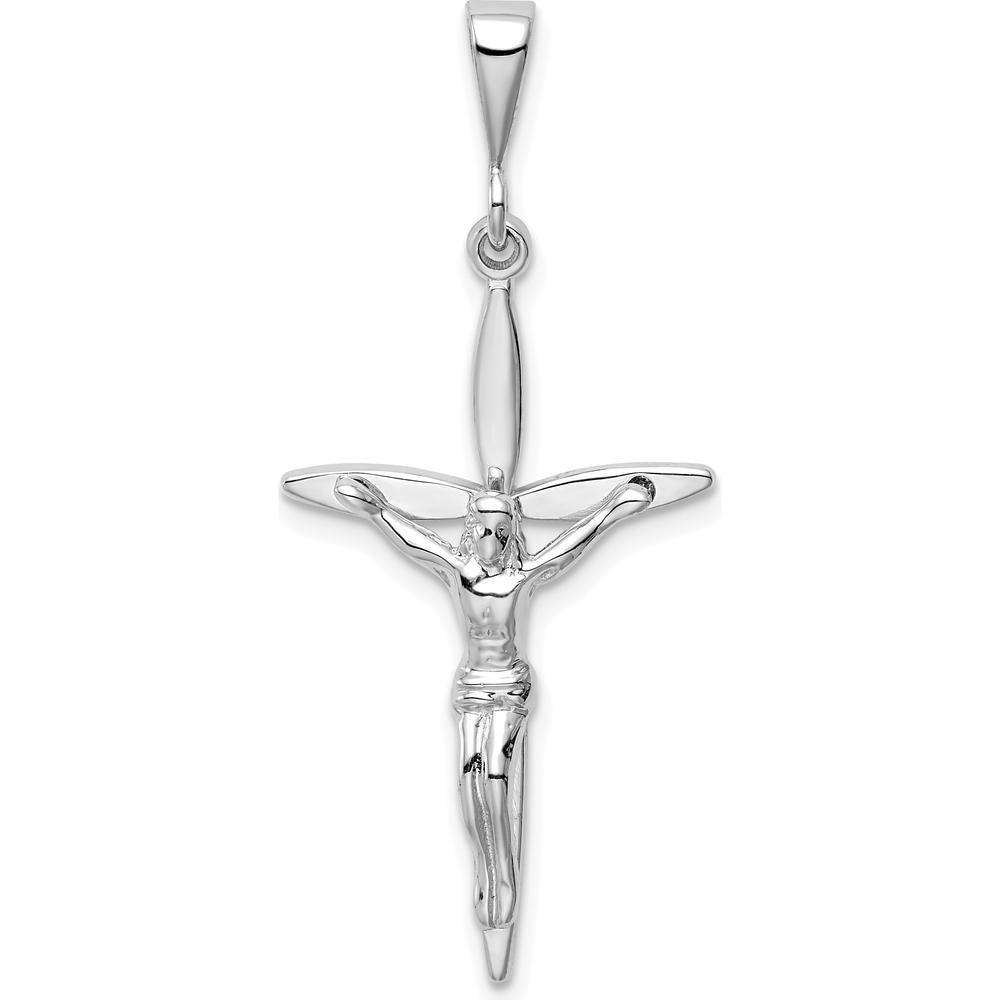 14K White Gold Passion Crucifix Pendant - Rhodium Plated - 42mm Length by Oro Pregiato