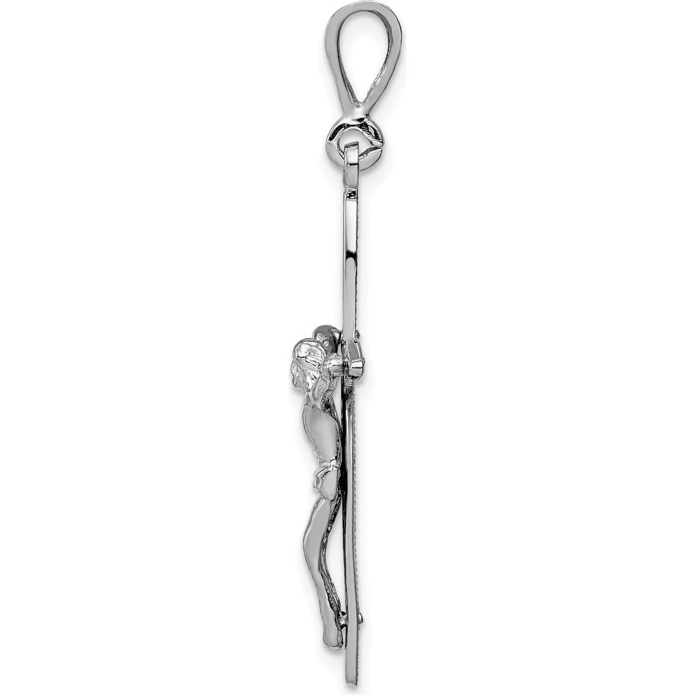14K White Gold Passion Crucifix Pendant - Rhodium Plated - 42mm Length by Oro Pregiato